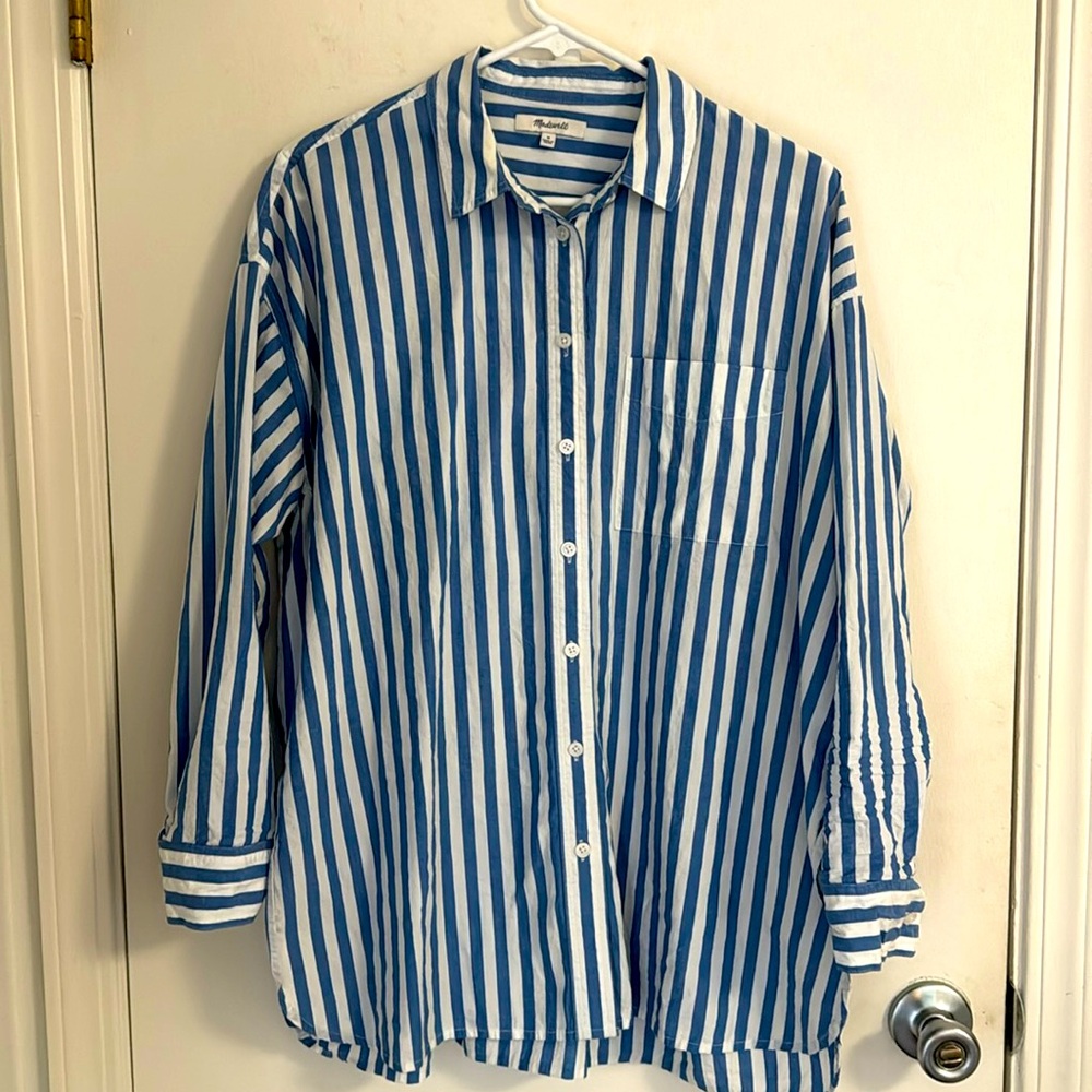 Blue and white stripe classic Madewell button up.